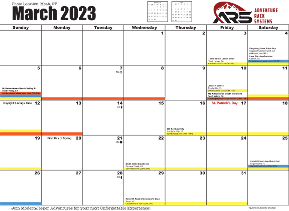 ModernJeeper Off Road Event Planning Calendar Month