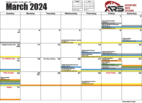 ModernJeeper Off Road Event Planning Calendar Month