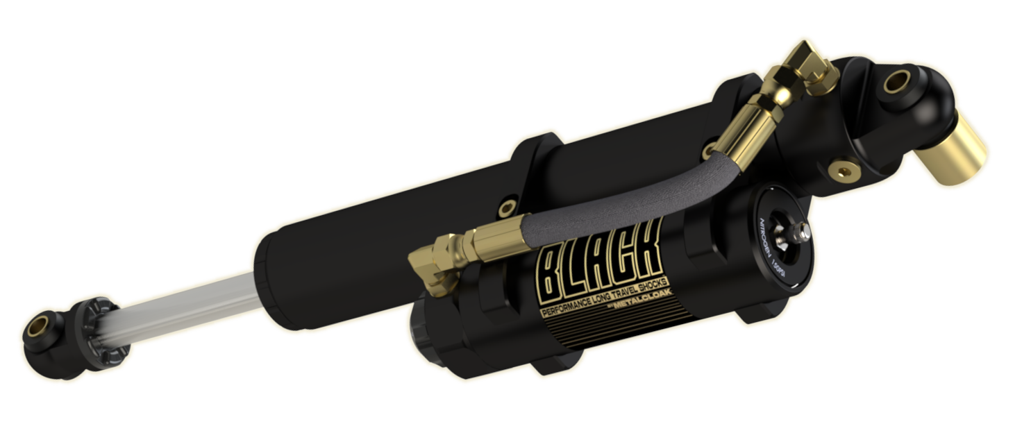 MetalCloak Rocksport Black shock with gold and black exterior
